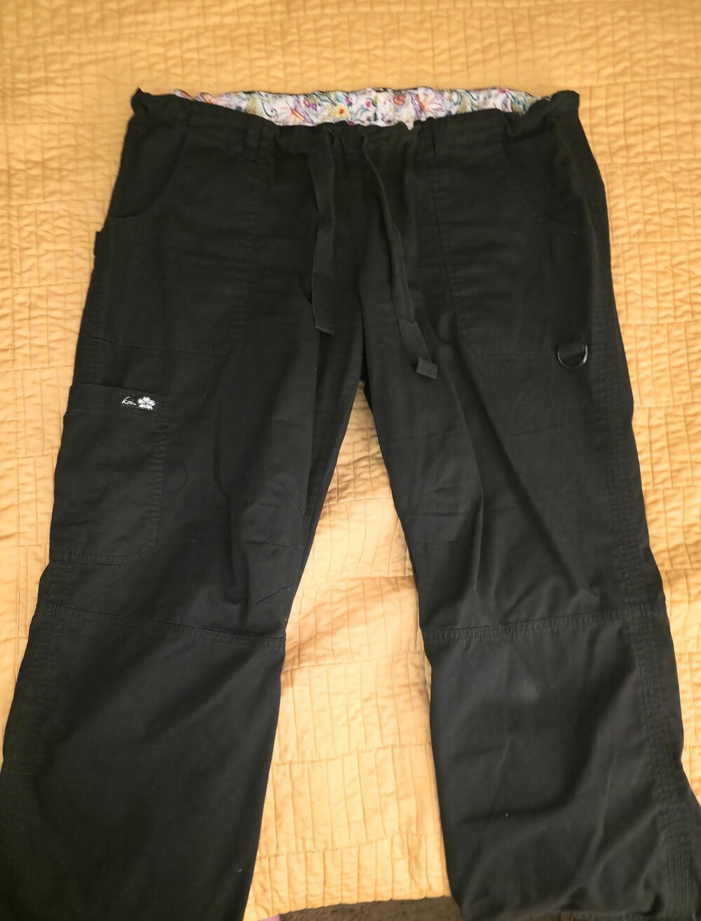 Koi By Cathy Peterson Black Cargo Drawstring Lindsey  Pant Size Large Petite